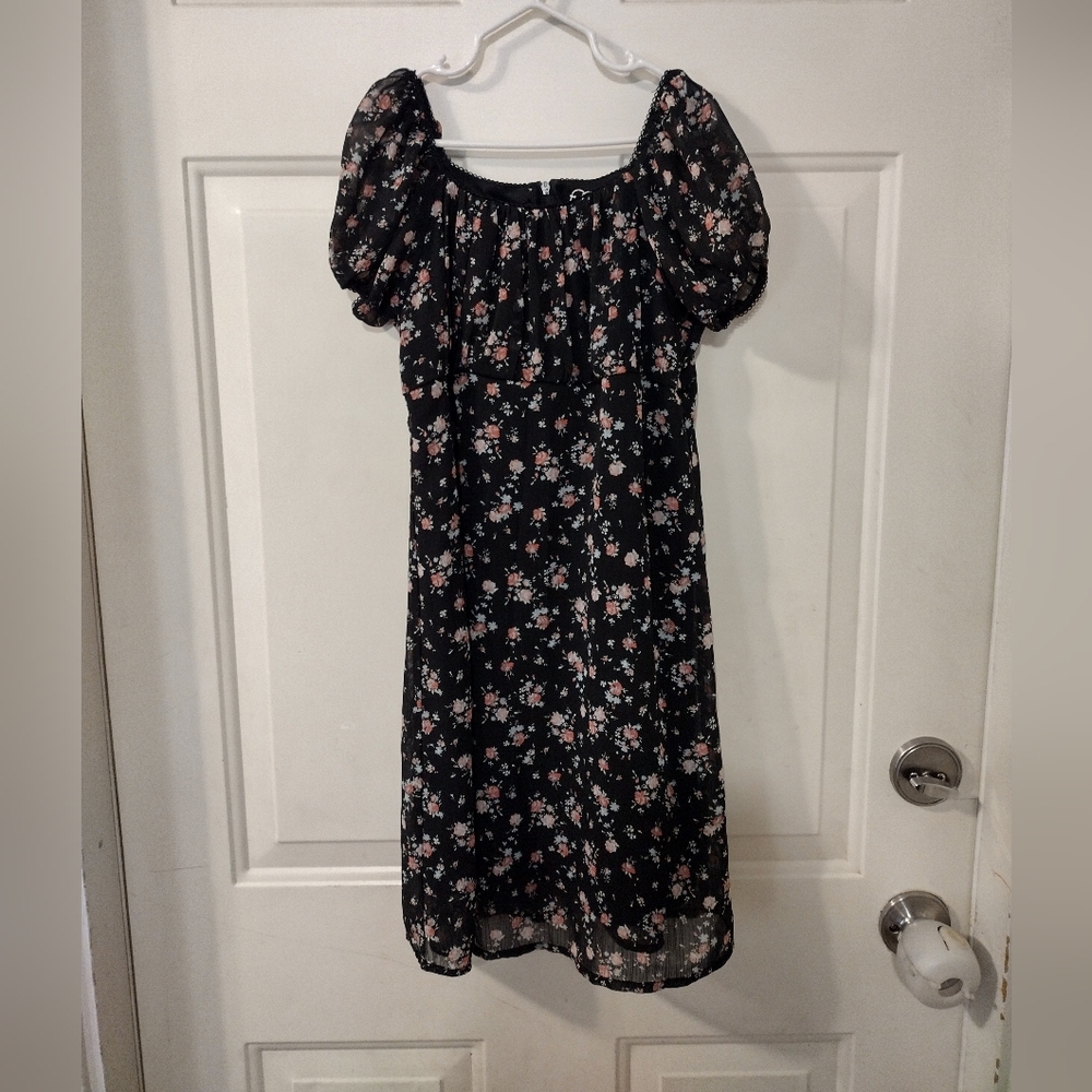 Art Class Girl's Black Floral Zipper Back Dress Size Large (10-12)